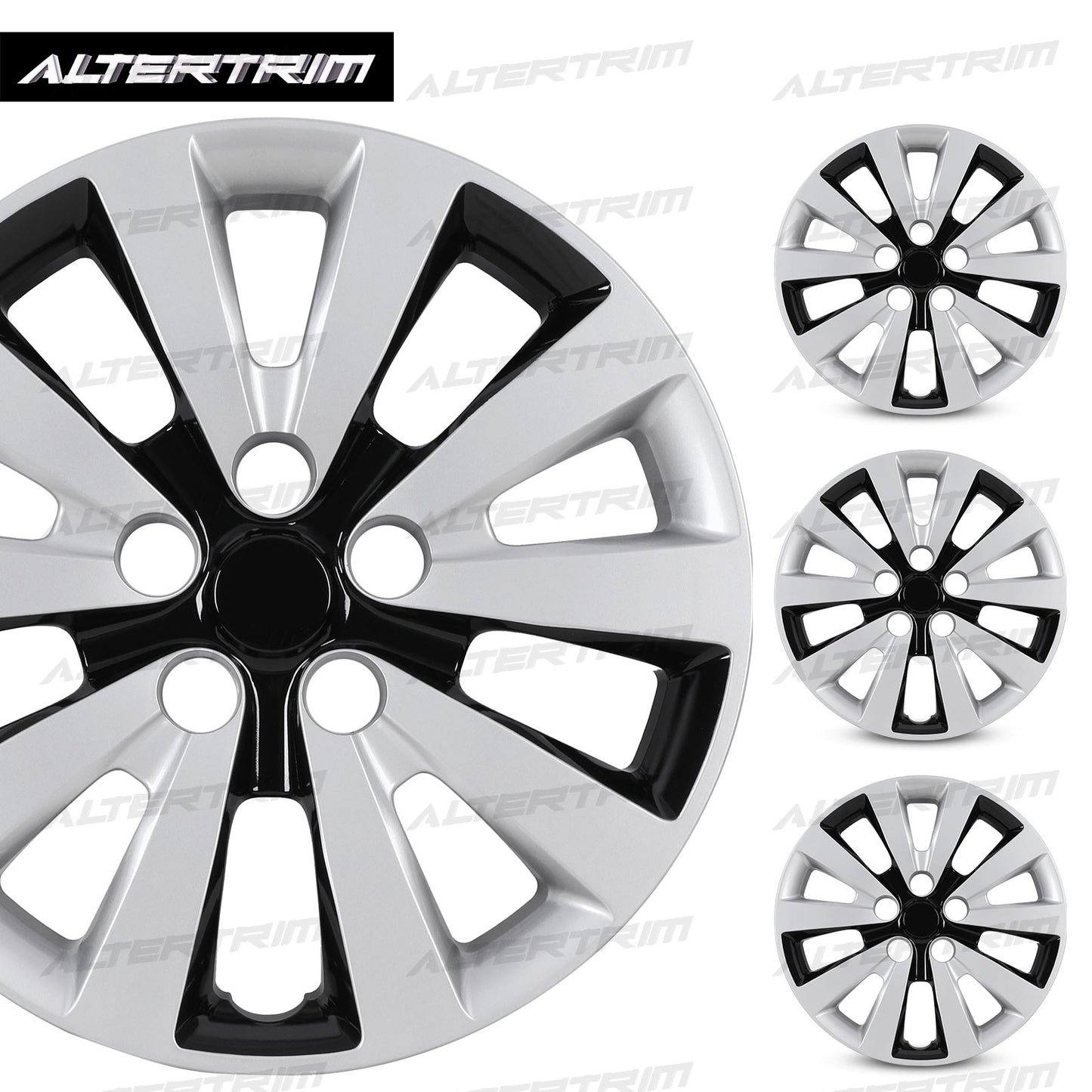 16 Inch Wheel Hubcaps for 2011-2017 Nissan Leaf/ 2013-2019 Nissan Sentra - Silver Lacquer & Black Lacquer