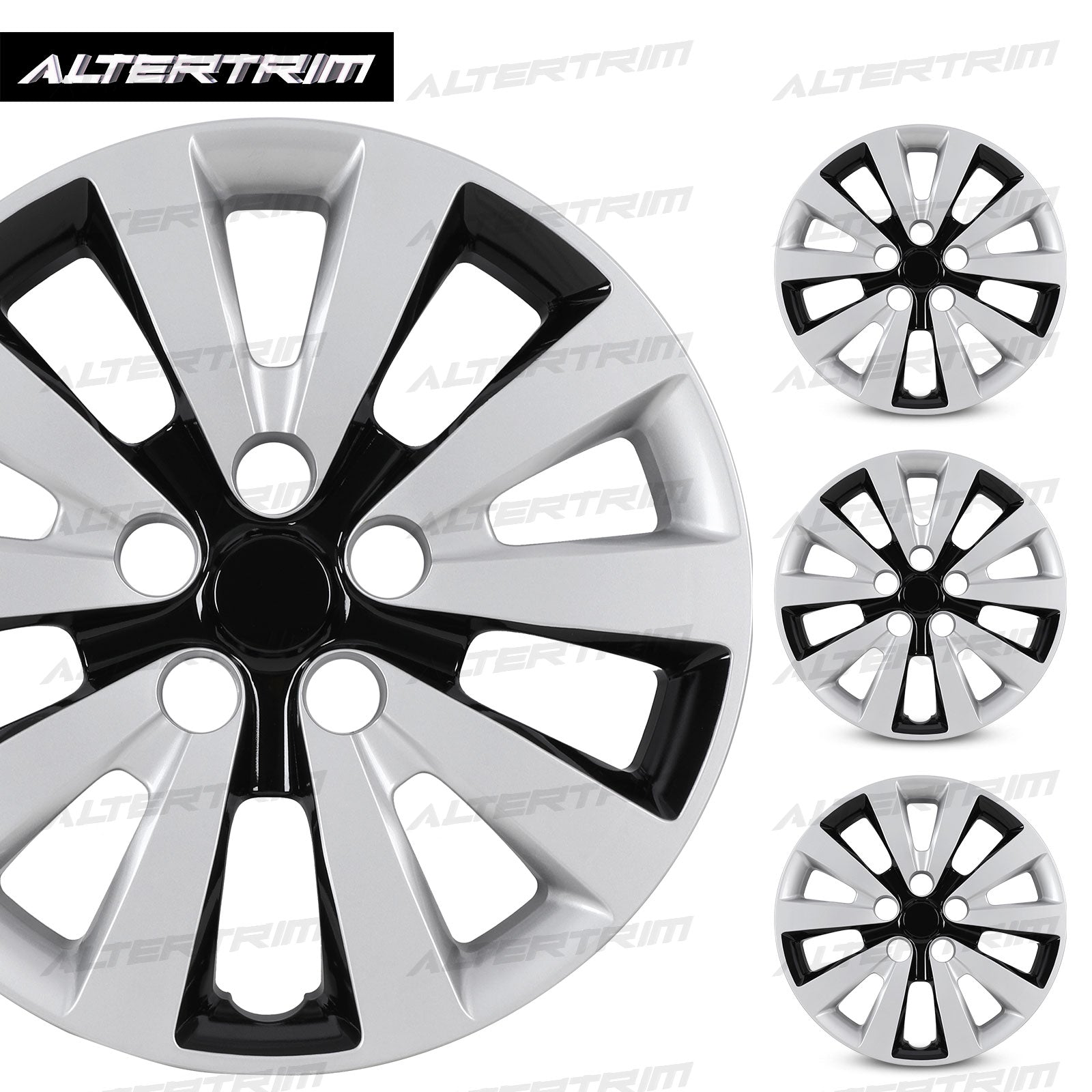 16 Inch Wheel Hubcaps for 2011-2017 Nissan Leaf/ 2013-2019 Nissan Sentra - Silver Lacquer & Black Lacquer