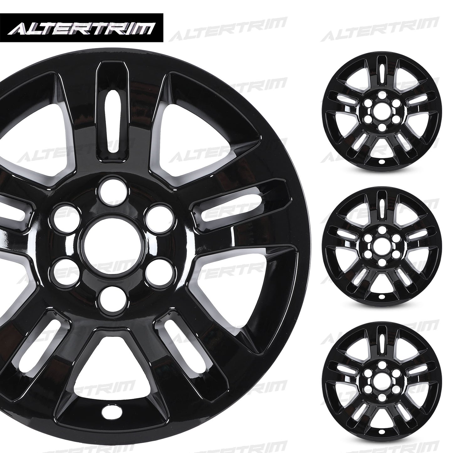 18 Inch Wheel Skins for 2014-2019 Chevy Silverado 1500/2015-2020 Chevy Suburban and Tahoe - Black Lacquer
