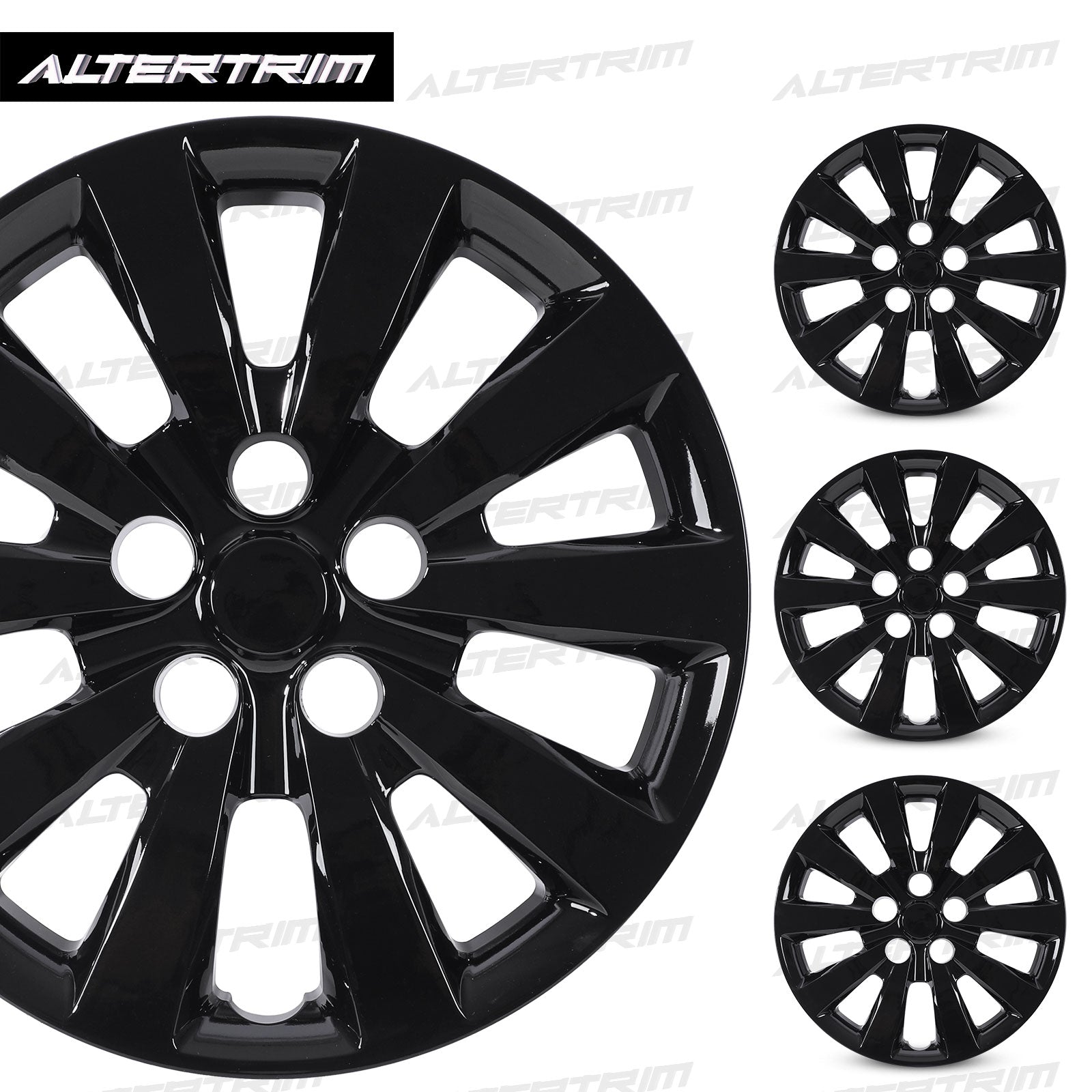16 Inch Wheel Hubcaps for 2011-2017 Nissan Leaf/ 2013-2019 Nissan Sentra - Black Lacquer