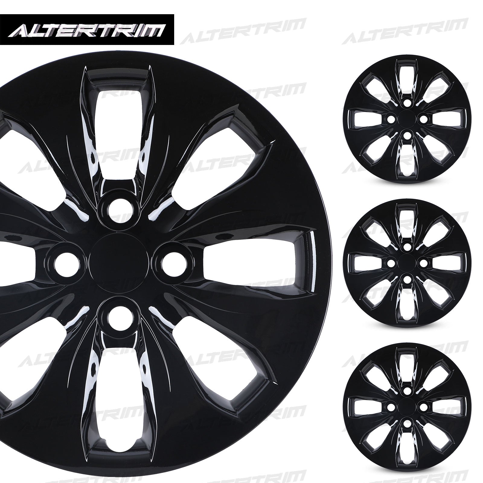 14 Inch Wheel Hubcaps for 2012-2017 Hyundai Accent Hatchback/Sedan - Black Lacquer