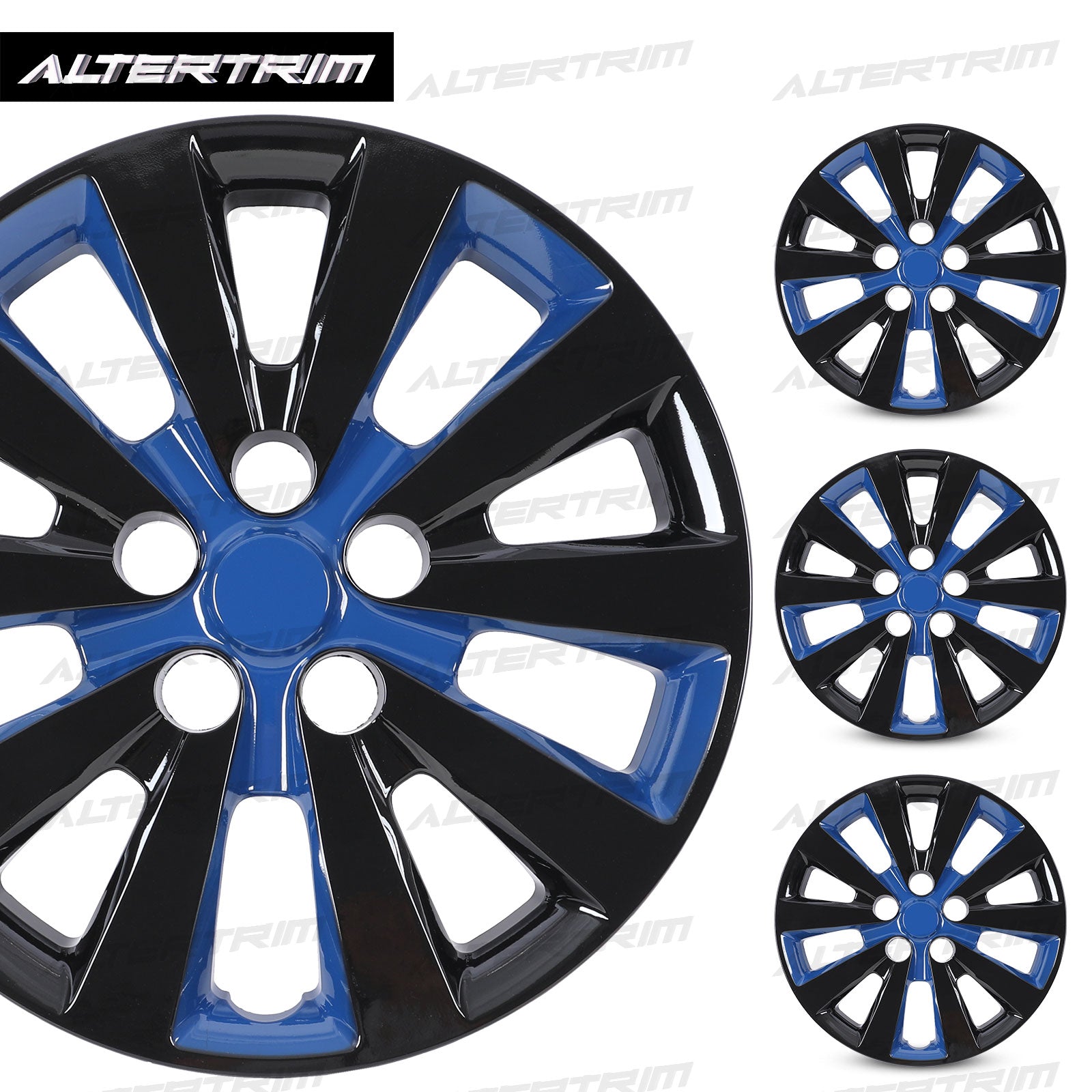 16 Inch Wheel Hubcaps for 2011-2017 Nissan Leaf/ 2013-2019 Nissan Sentra - Black Lacquer & Blue Lacquer