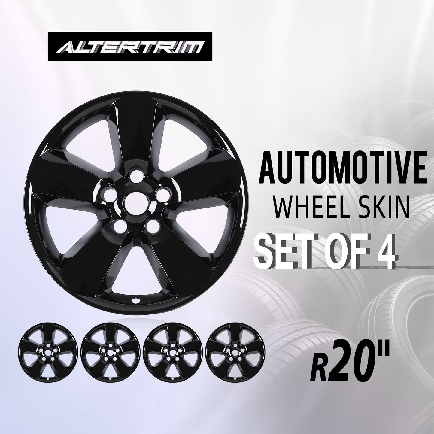 20 Inch Wheel Skins for 2013-2018 Dodge Ram 1500 & 2019-2023 Ram 1500 Classic - Black Lacquer