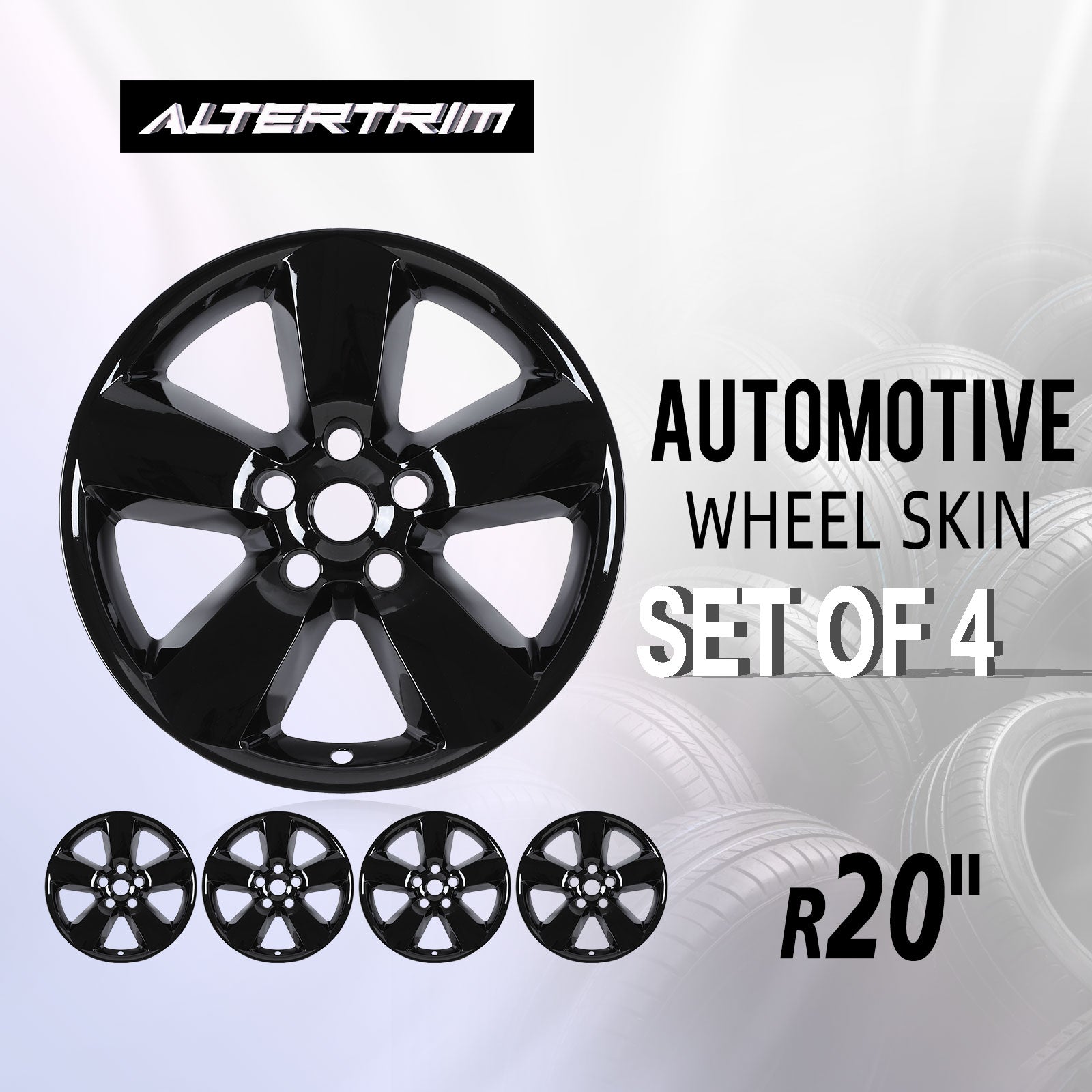 20 Inch Wheel Skins for 2013-2018 Dodge Ram 1500 & 2019-2023 Ram 1500 Classic - Black Lacquer