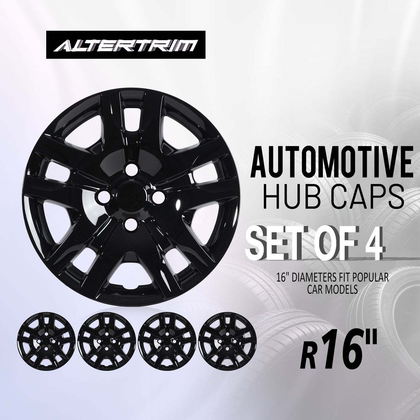 16 Inch Wheel Hubcaps for 2007-2012 Nissan Sentra - Black Lacquer