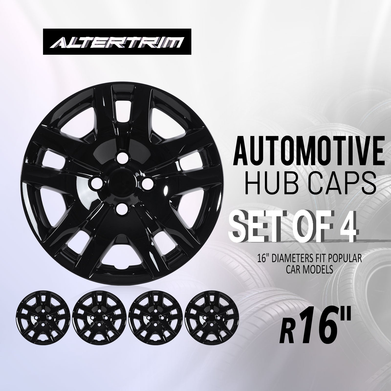 16 Inch Wheel Hubcaps for 2007-2012 Nissan Sentra - Black Lacquer