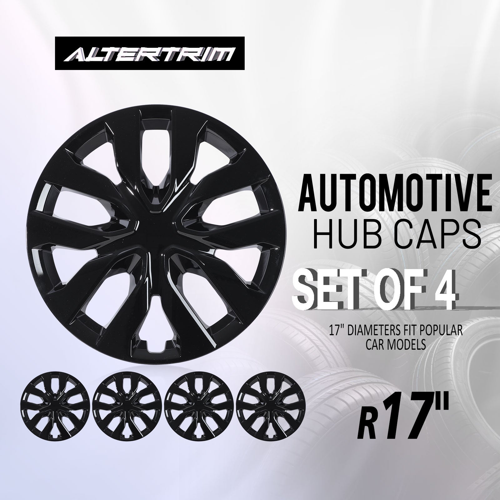 17 Inch Wheel Hubcaps for 2014-2020 Nissan Rogue - Black Lacquer