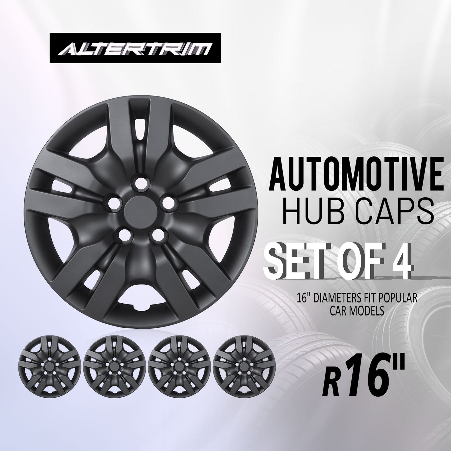 16 Inch Wheel Hubcaps for 2007-2012 Nissan Altima Sedan/2008-2009 Nissan Altima Coupe - Matte Black