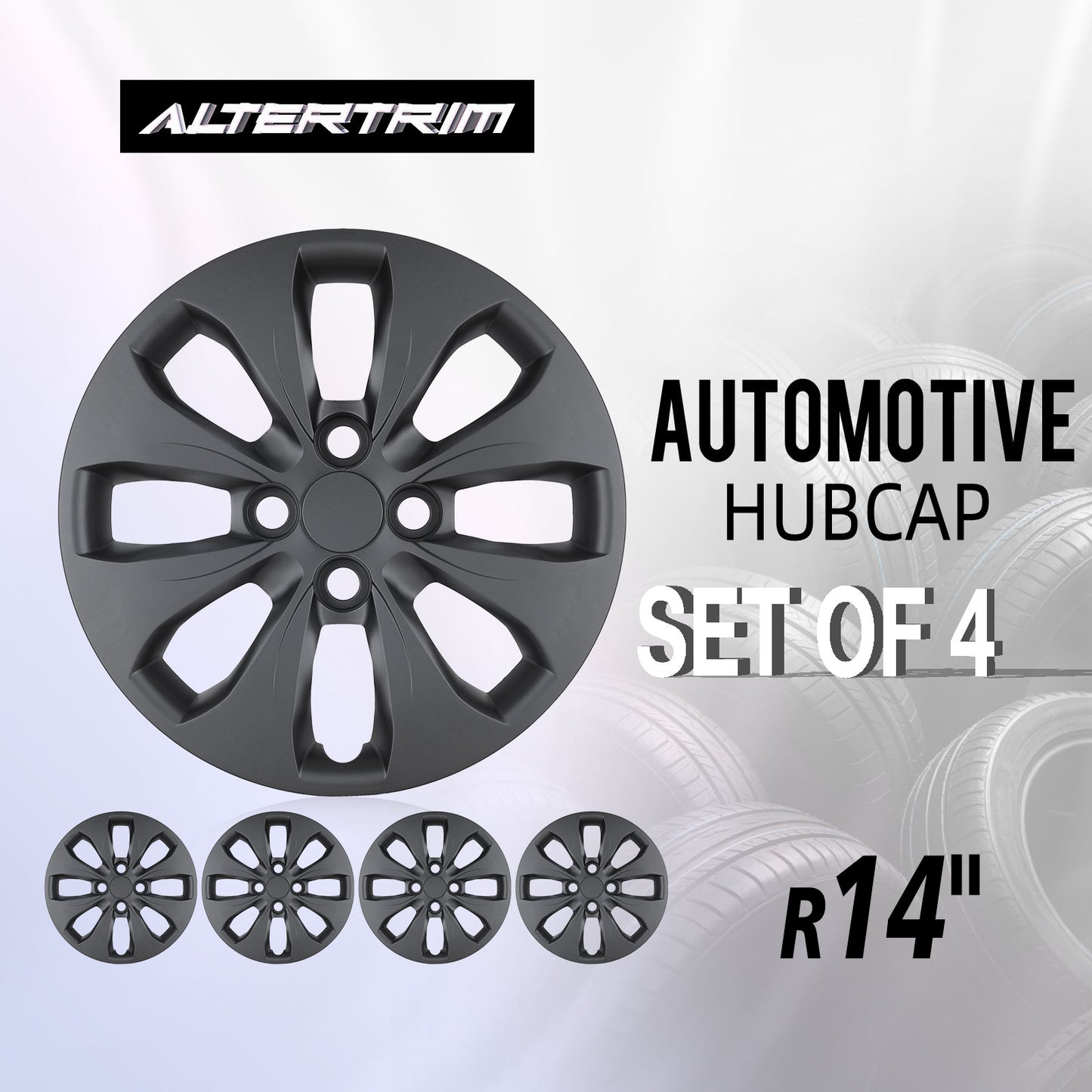 14 Inch Wheel Hubcaps for 2012-2017 Hyundai Accent Hatchback/Sedan - Matte Black