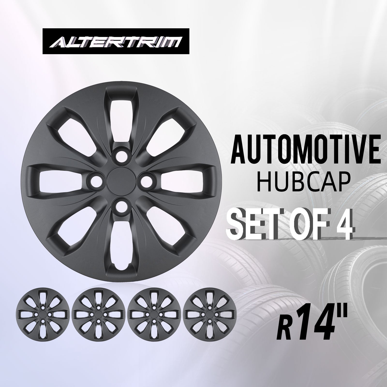 14 Inch Wheel Hubcaps for 2012-2017 Hyundai Accent Hatchback/Sedan - Matte Black