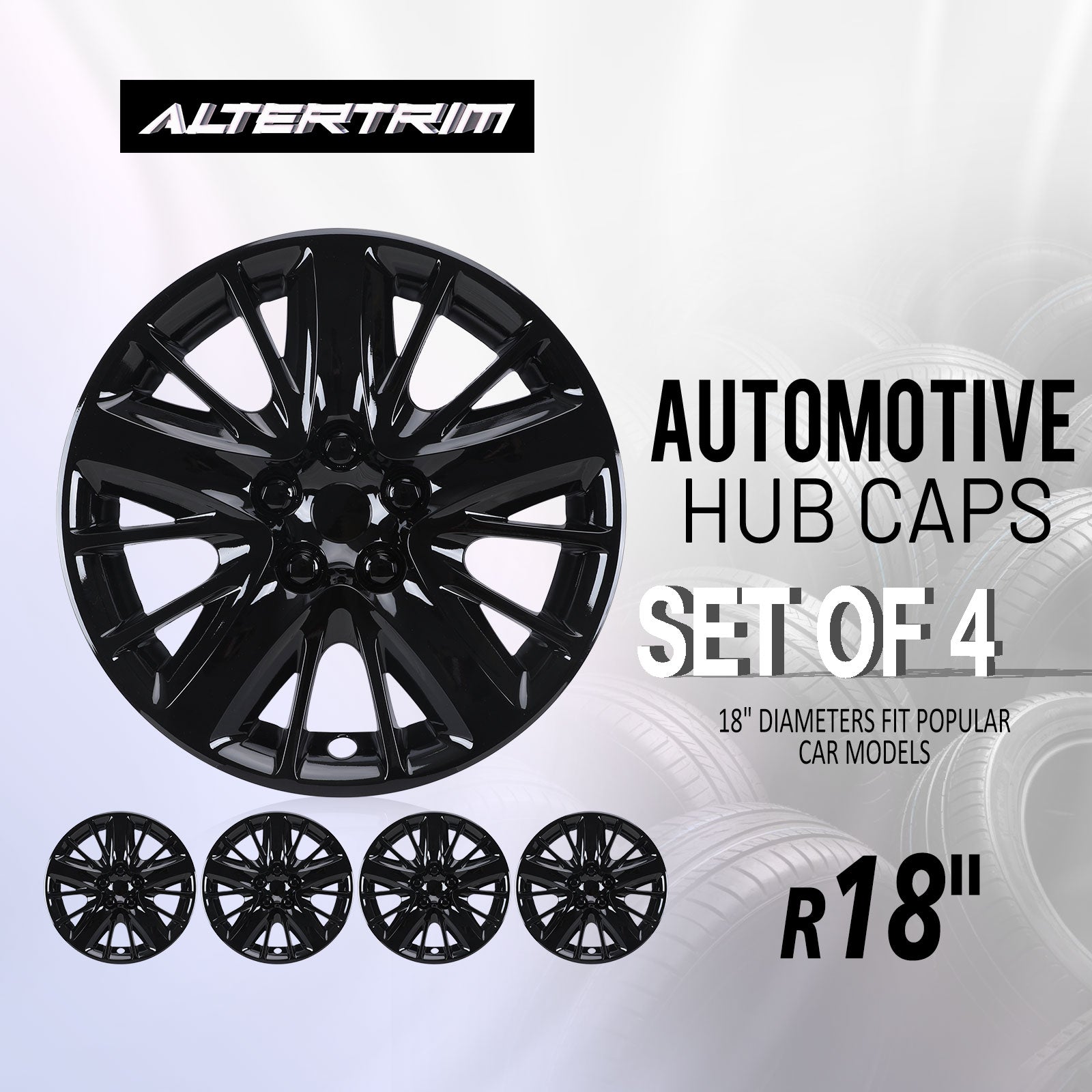18 Inch Wheel Hubcaps for 2014-2020 Chevy Impala - Black Lacquer