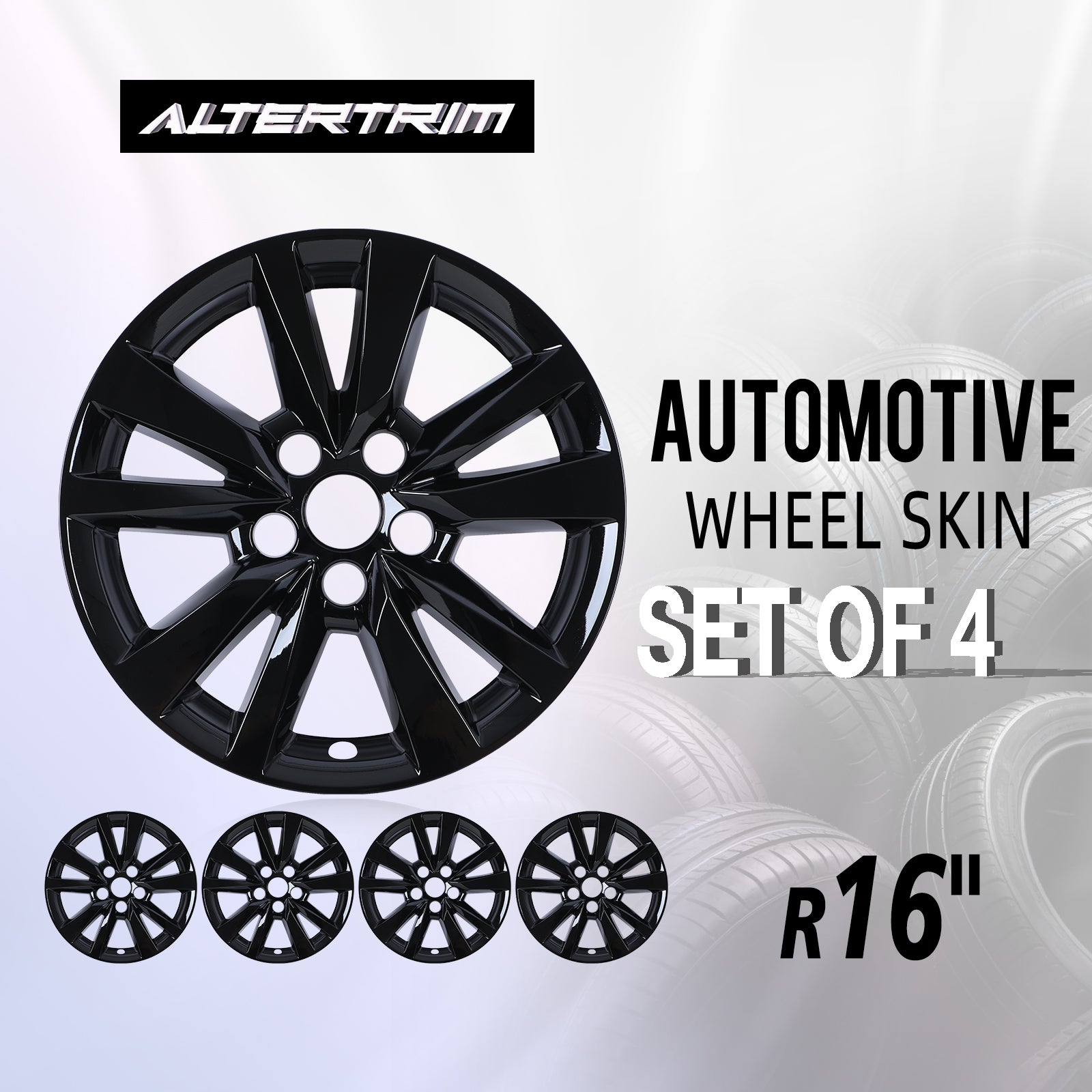 16 Inch Wheel Skins for 2025-2026 Toyota Camry Hybrid LE model - Black Lacquer