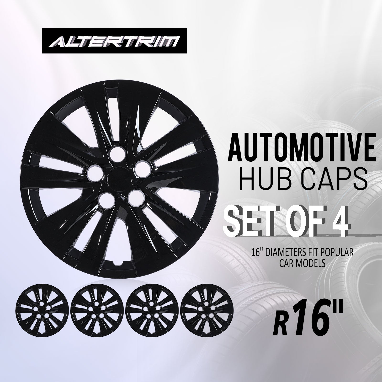 16 Inch Wheel Hubcaps for 2020-2026 Nissan Sentra - Black Lacquer