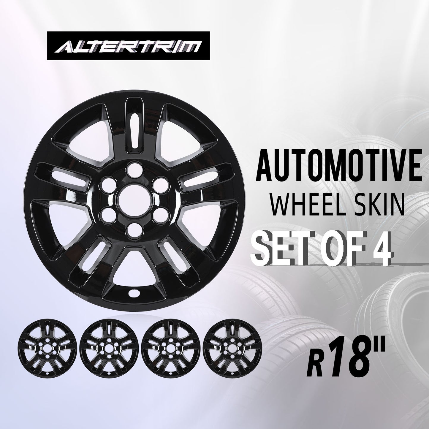 18 Inch Wheel Skins for 2014-2019 Chevy Silverado 1500/2015-2020 Chevy Suburban and Tahoe - Black Lacquer