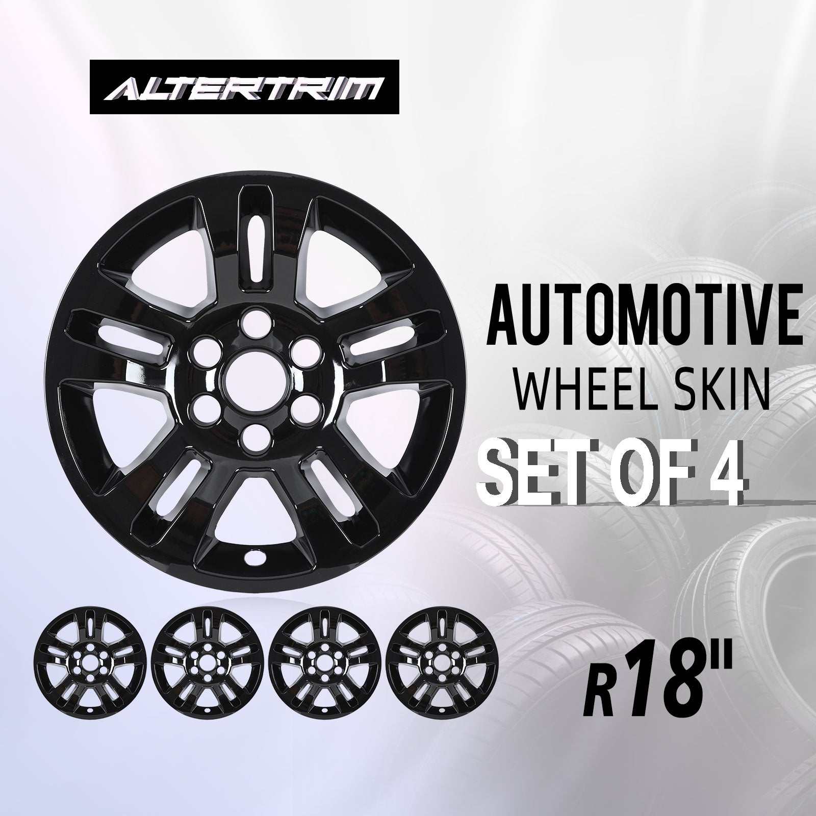 18 Inch Wheel Skins for 2014-2019 Chevy Silverado 1500/2015-2020 Chevy Suburban and Tahoe - Black Lacquer