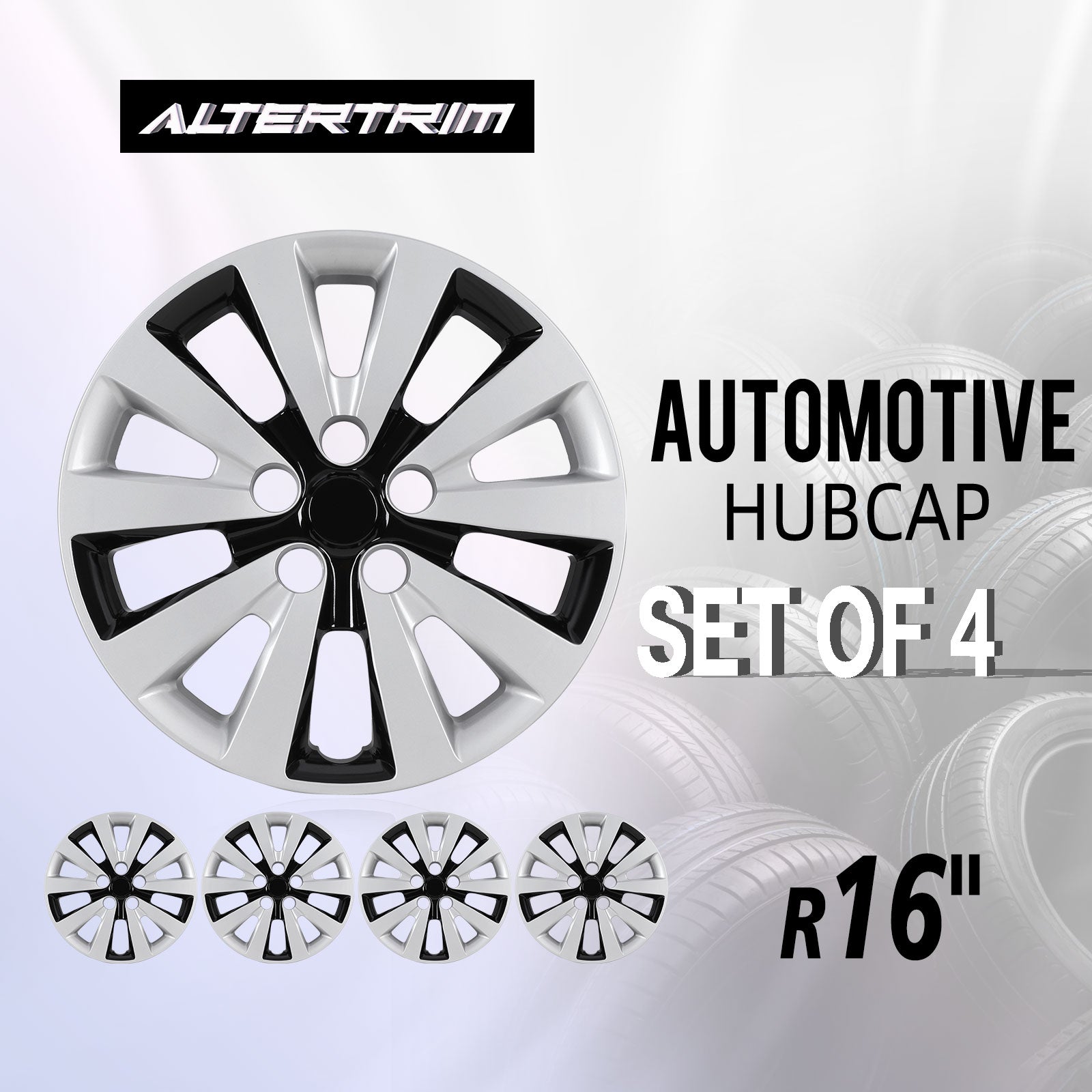 16 Inch Wheel Hubcaps for 2011-2017 Nissan Leaf/ 2013-2019 Nissan Sentra - Silver Lacquer & Black Lacquer
