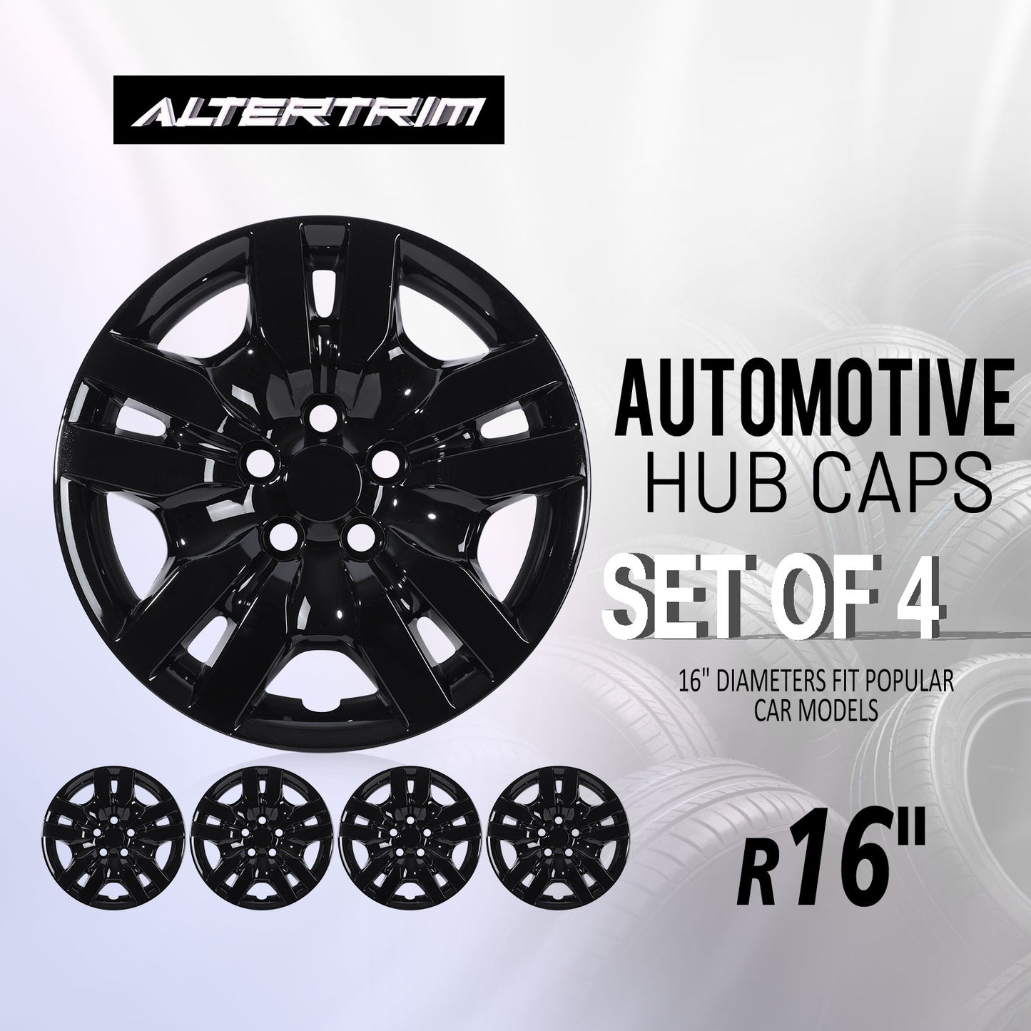 16 Inch Wheel Hubcaps for 2007-2012 Nissan Altima Sedan/2008-2009 Nissan Altima Coupe - Black Lacquer