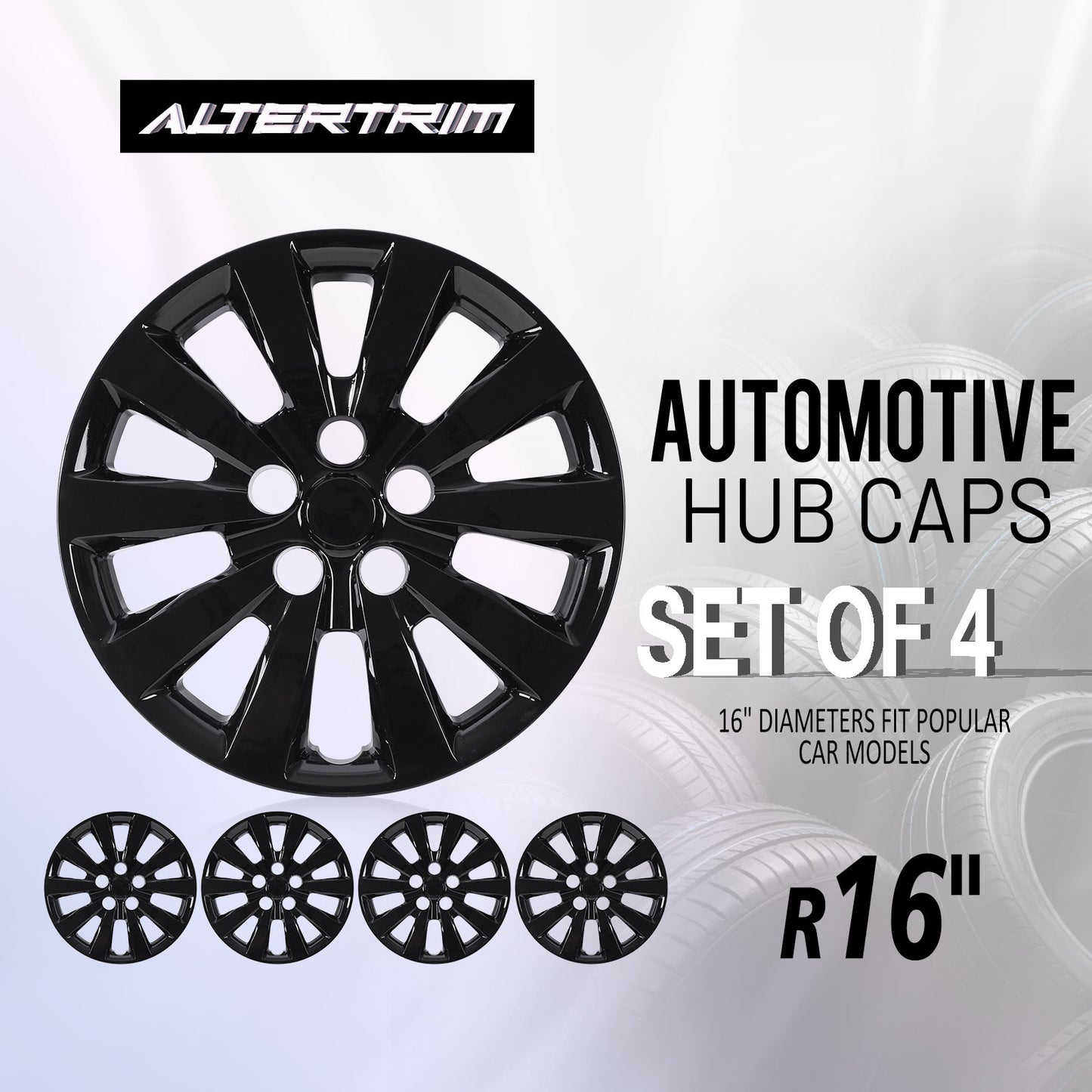 16 Inch Wheel Hubcaps for 2011-2017 Nissan Leaf/ 2013-2019 Nissan Sentra - Black Lacquer