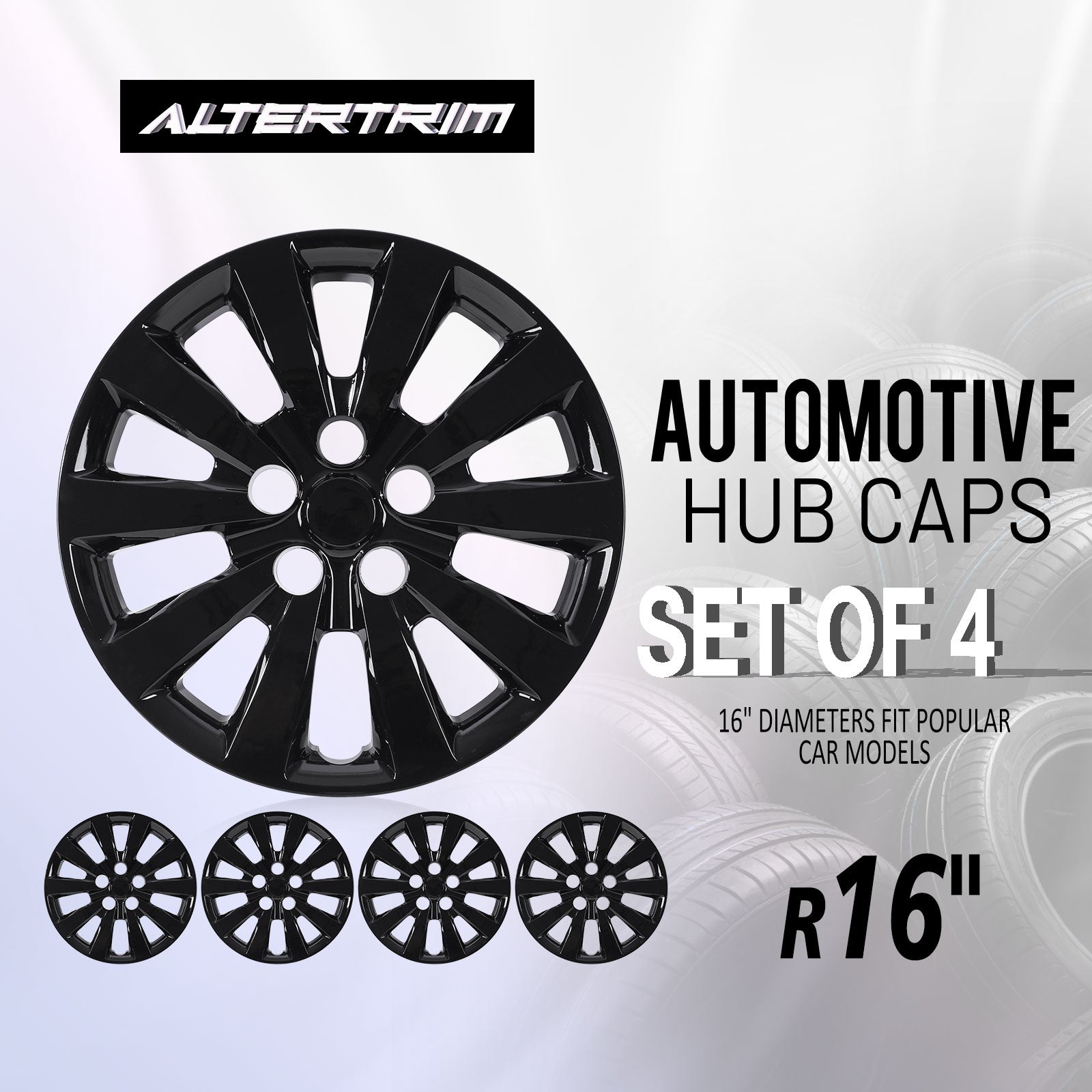 16 Inch Wheel Hubcaps for 2011-2017 Nissan Leaf/ 2013-2019 Nissan Sentra - Black Lacquer