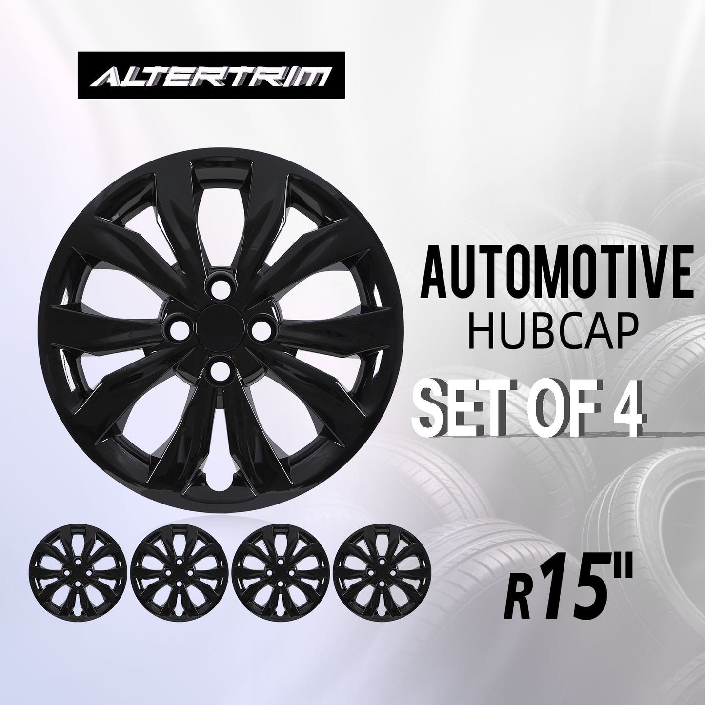 15 Inch Wheel Hubcaps for 2018-2022 Hyundai Accent/2018-2023 KIA Rio - Black Lacquer