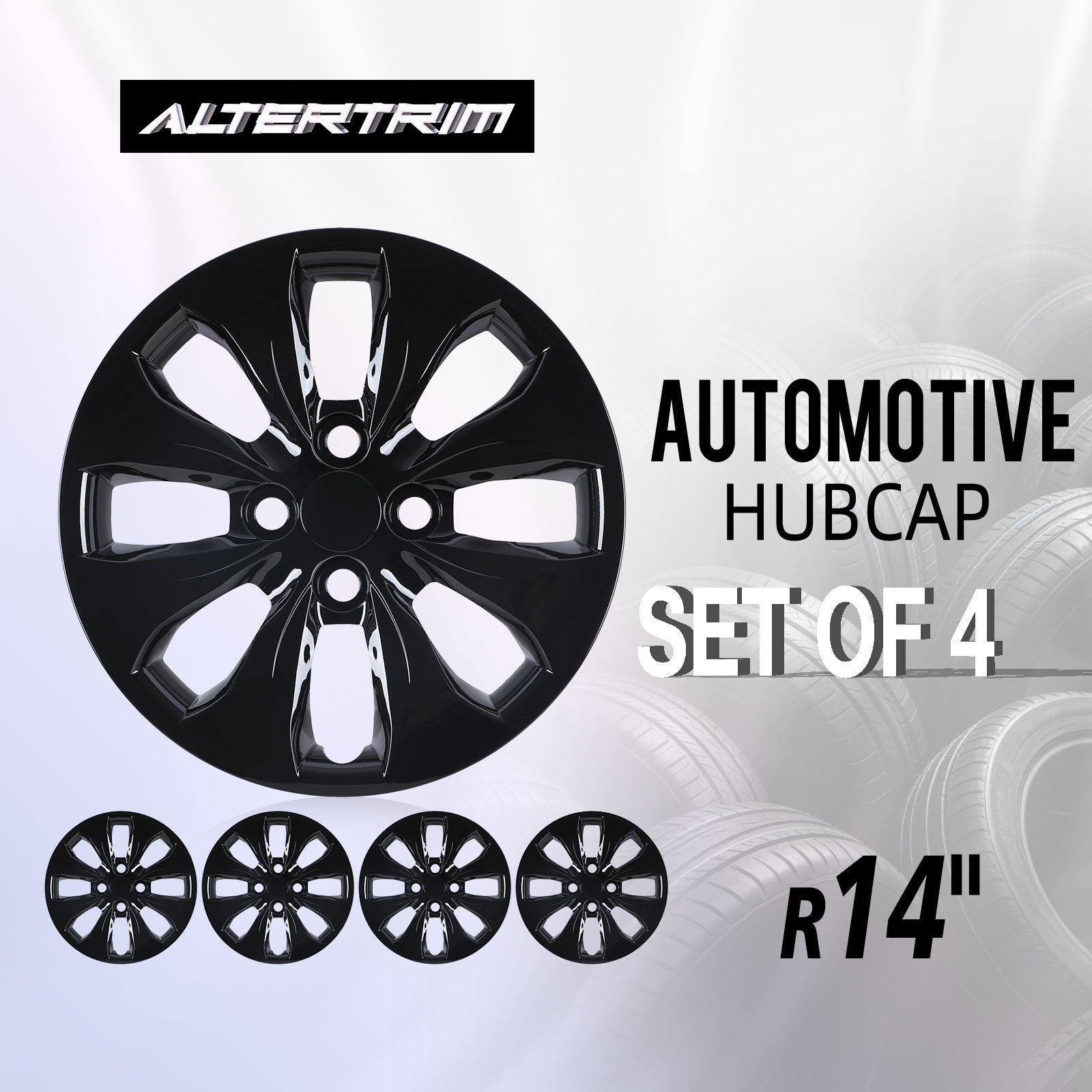 14 Inch Wheel Hubcaps for 2012-2017 Hyundai Accent Hatchback/Sedan - Black Lacquer