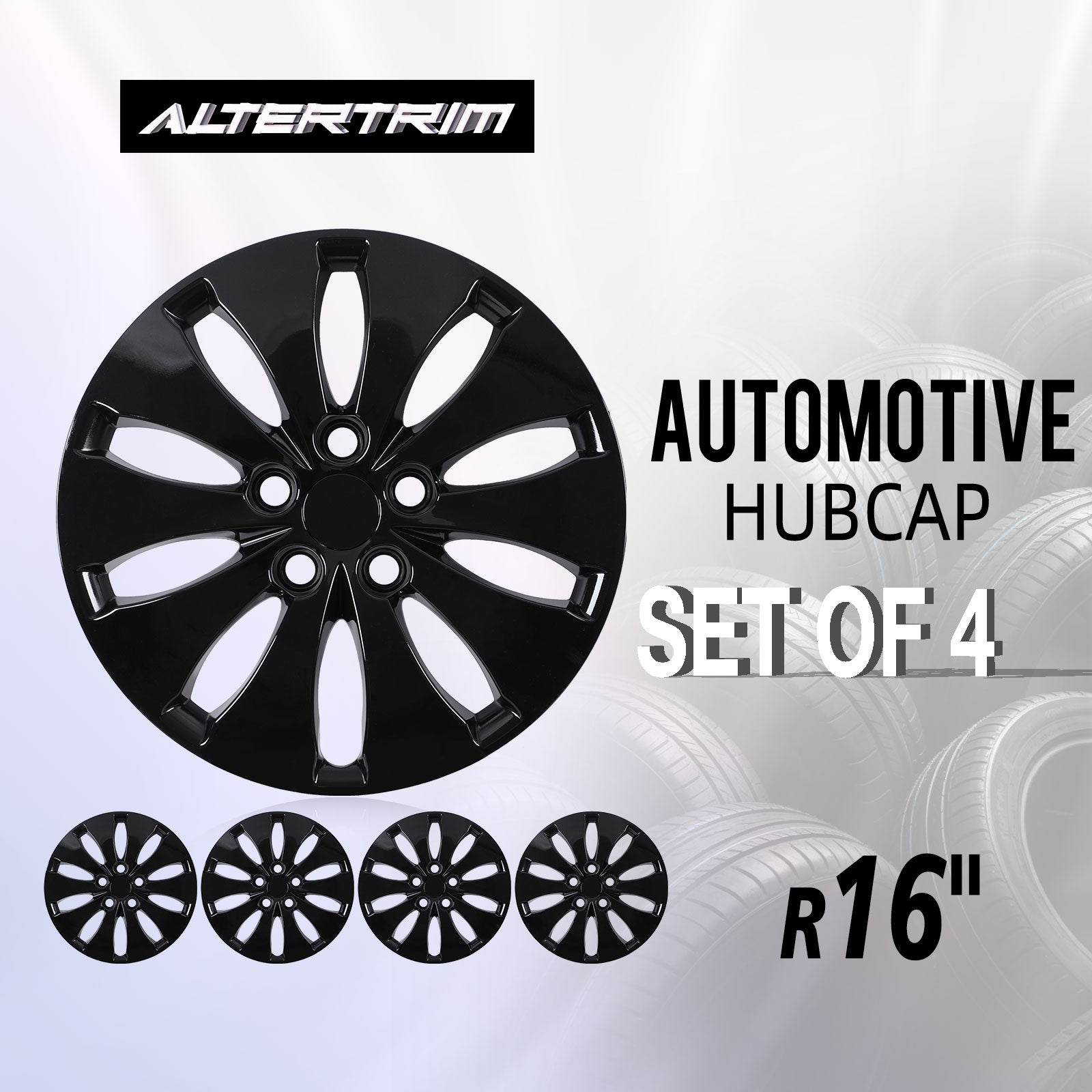 16 Inch Wheel Hubcaps for 2008-2012 Honda Accord Sedan - Black Lacquer