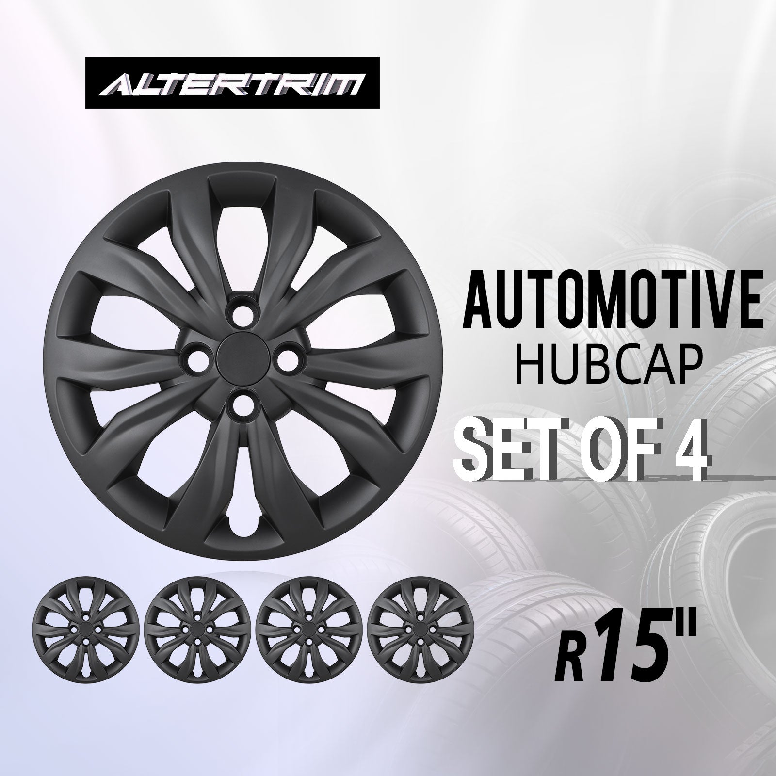 15 Inch Wheel Hubcaps for 2018-2022 Hyundai Accent/2018-2023 KIA Rio - Matte Black