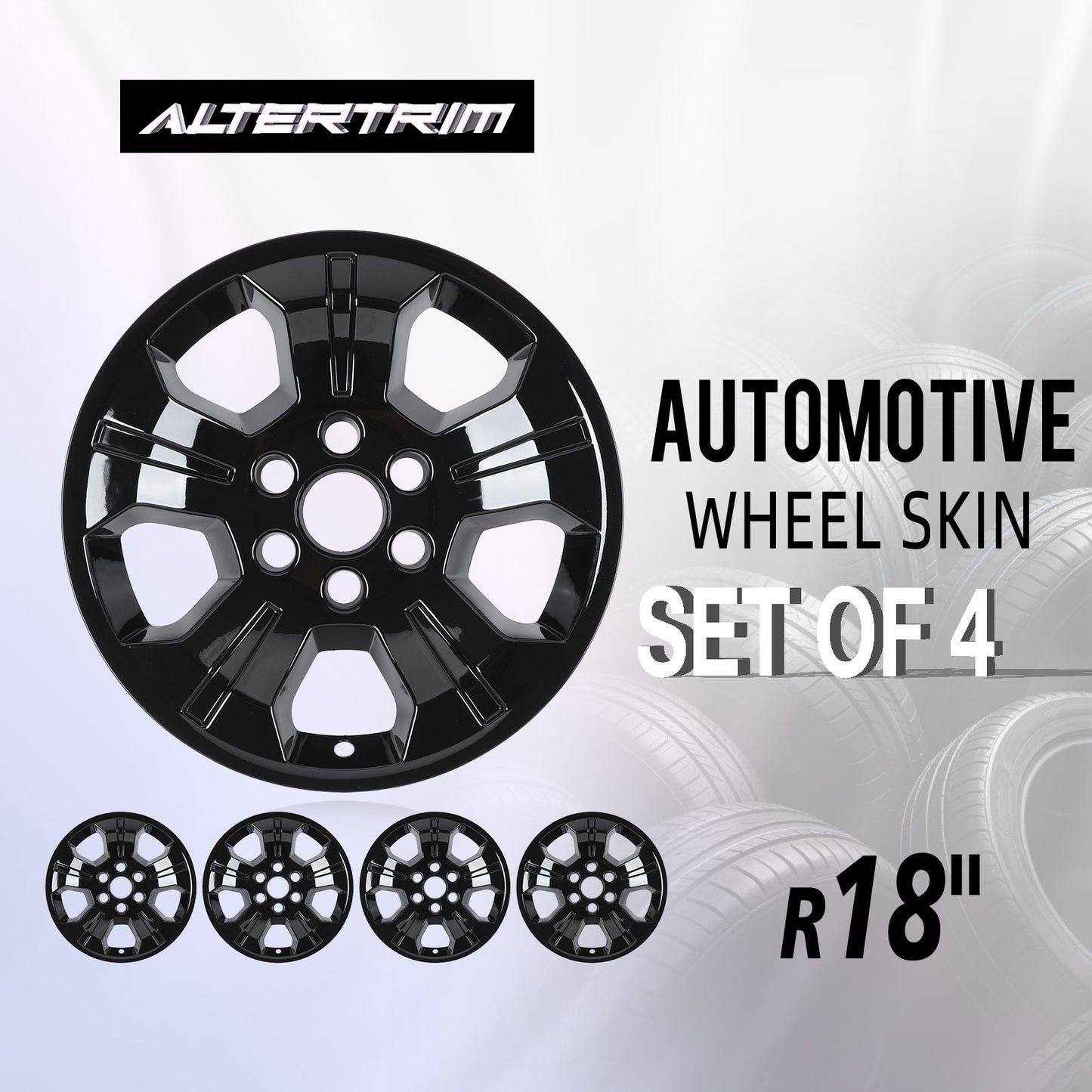 18 Inch Wheel Skins for 2014-2019 Chevy Silverado 1500 - Black Lacquer