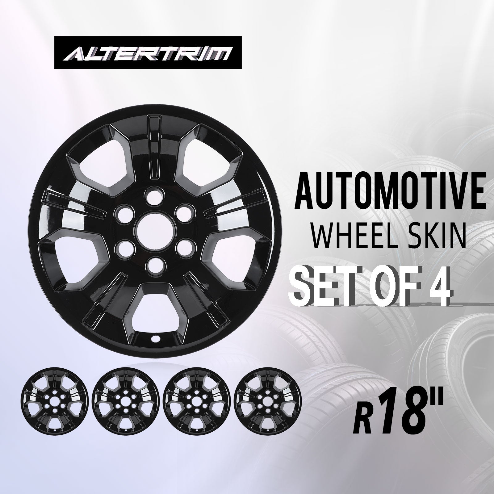 18 Inch Wheel Skins for 2014-2019 Chevy Silverado 1500 - Black Lacquer