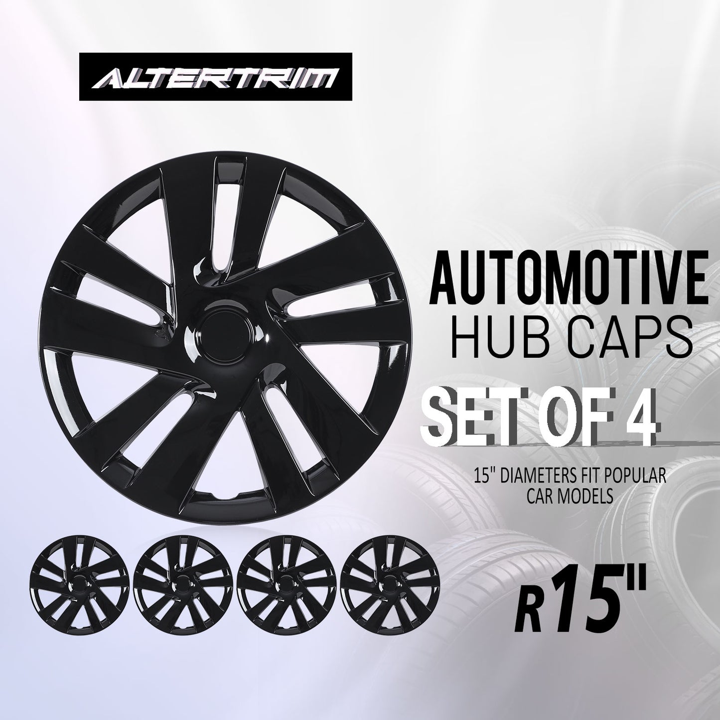 15 Inch Wheel Hubcaps for 2013-2021 Nissan NV200 - Black Lacquer