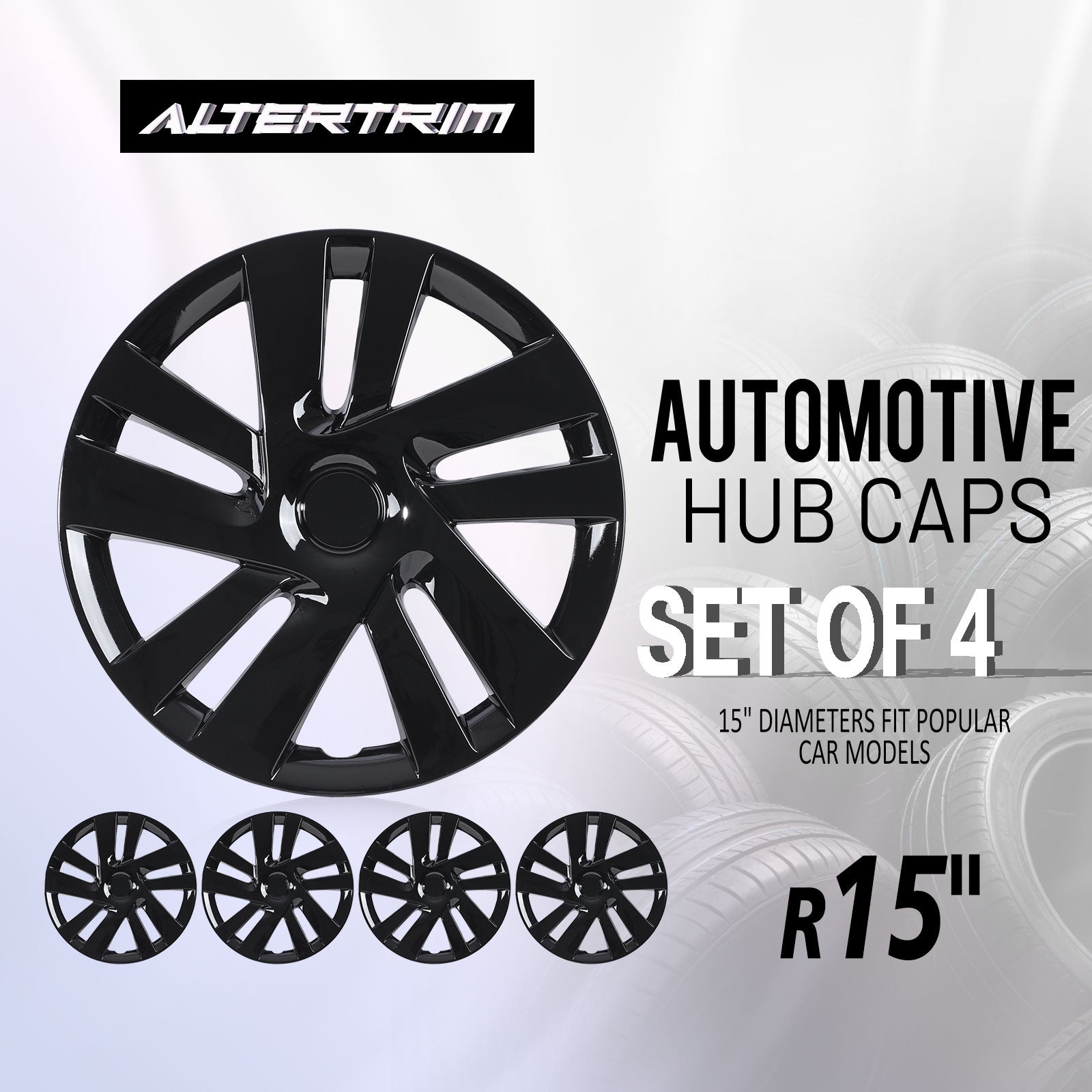 15 Inch Wheel Hubcaps for 2013-2021 Nissan NV200 - Black Lacquer