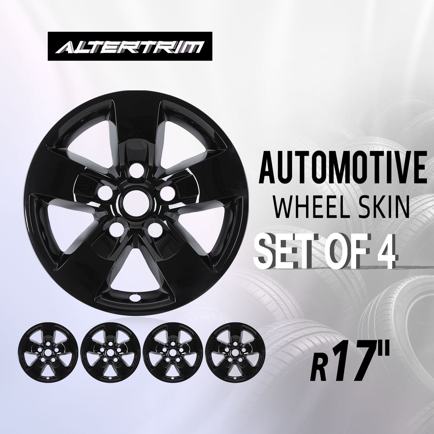 17 Inch Wheel Skins for 2013-2018 Dodge Ram 1500 & 2019-2023 Ram 1500 Classic - Black Lacquer