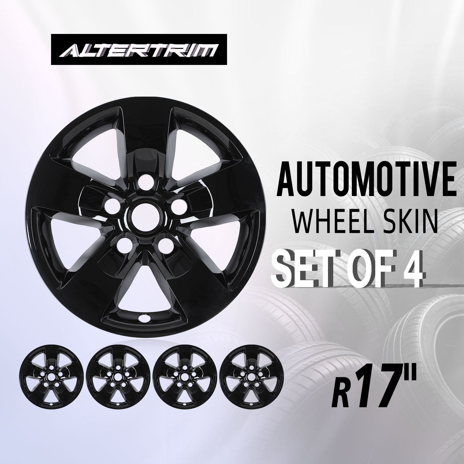 17 Inch Wheel Skins for 2013-2018 Dodge Ram 1500 & 2019-2023 Ram 1500 Classic - Black Lacquer