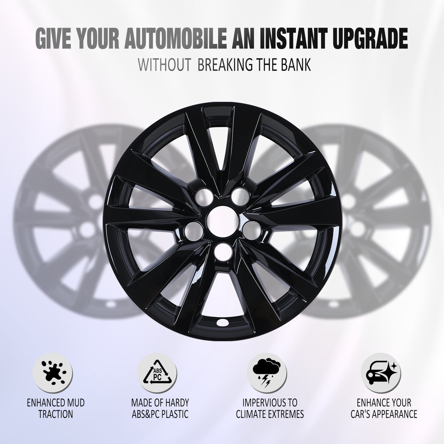 16 Inch Wheel Skins for 2025-2026 Toyota Camry Hybrid LE model - Black Lacquer