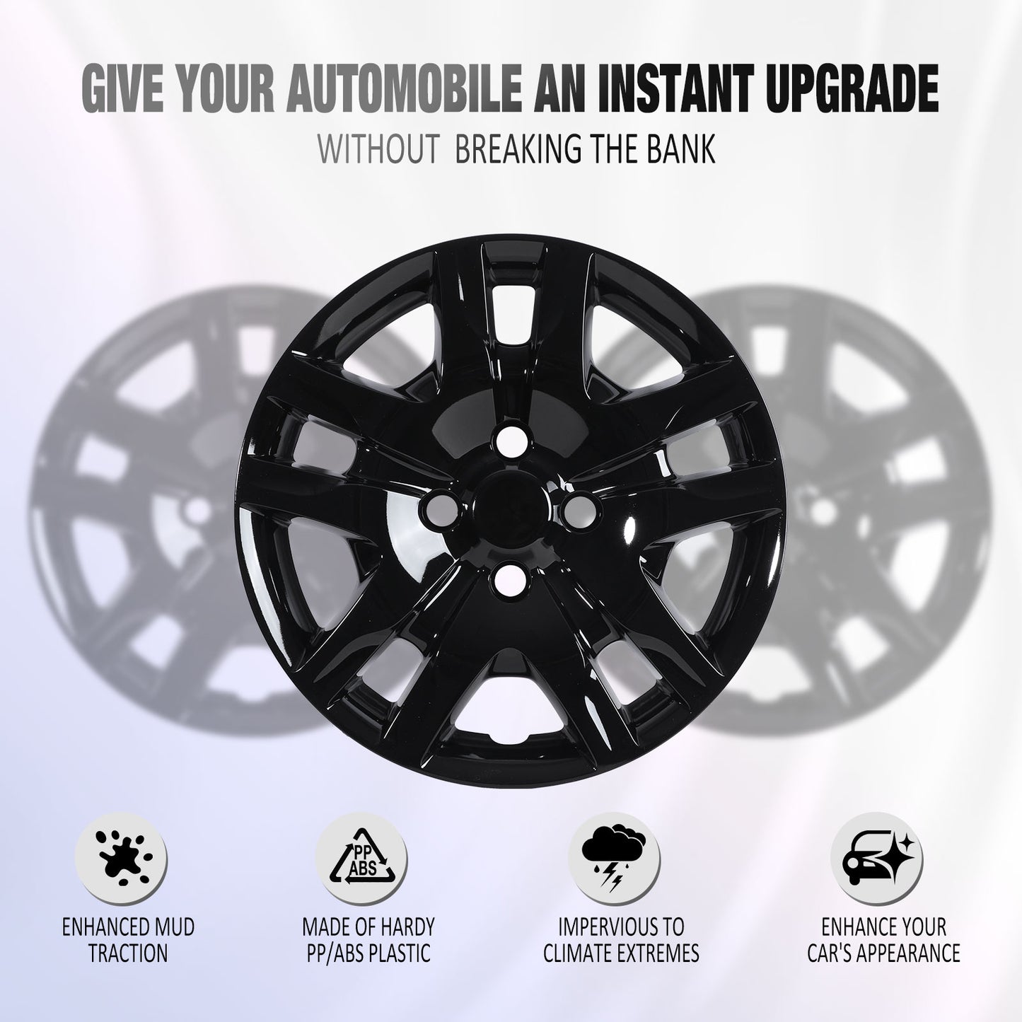 16 Inch Wheel Hubcaps for 2007-2012 Nissan Sentra - Black Lacquer