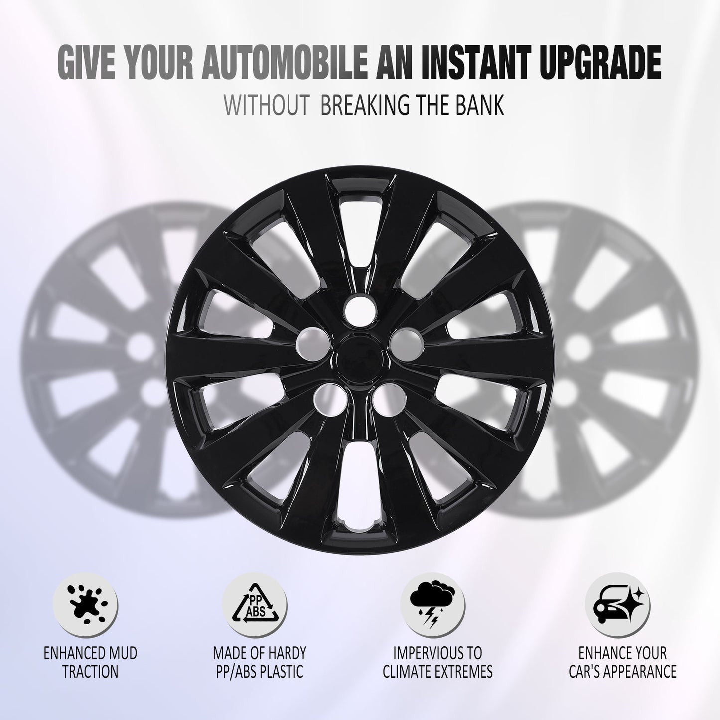 16 Inch Wheel Hubcaps for 2011-2017 Nissan Leaf/ 2013-2019 Nissan Sentra - Black Lacquer