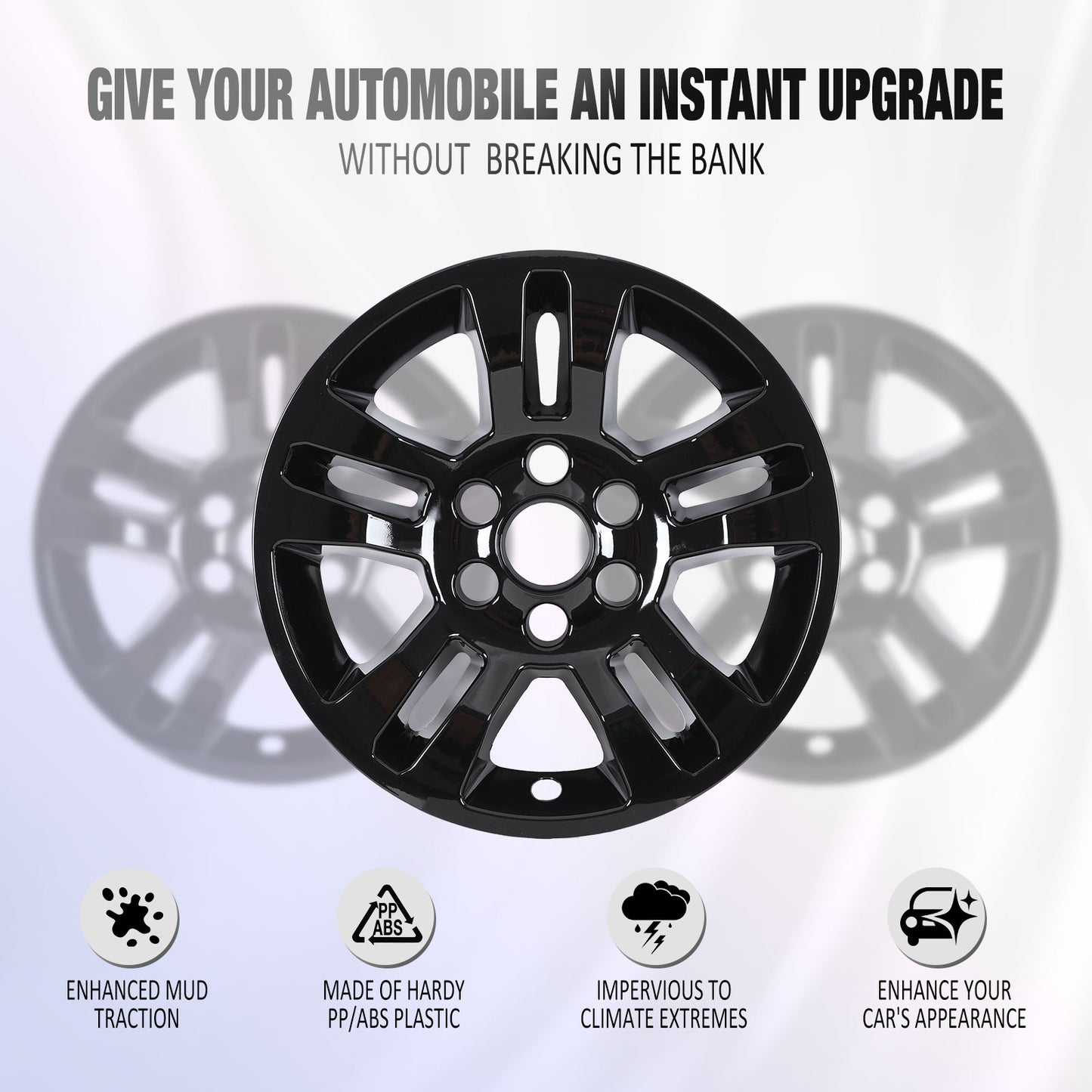 18 Inch Wheel Skins for 2014-2019 Chevy Silverado 1500/2015-2020 Chevy Suburban and Tahoe - Black Lacquer