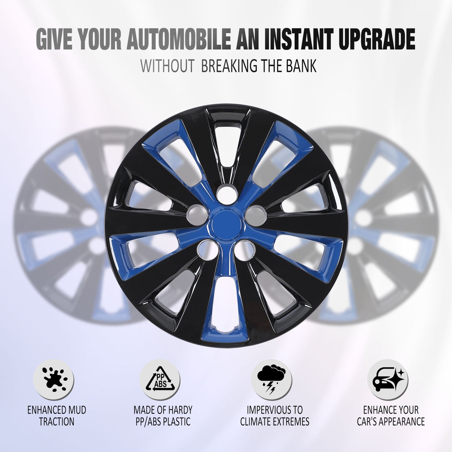 16 Inch Wheel Hubcaps for 2011-2017 Nissan Leaf/ 2013-2019 Nissan Sentra - Black Lacquer & Blue Lacquer