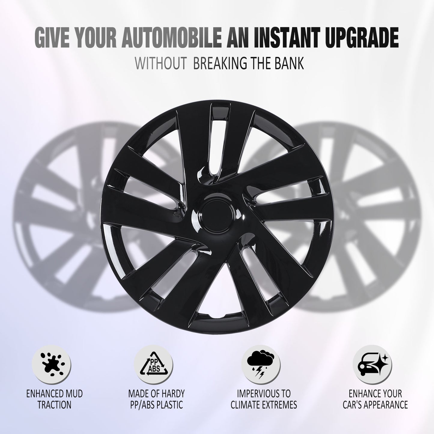 15 Inch Wheel Hubcaps for 2013-2021 Nissan NV200 - Black Lacquer
