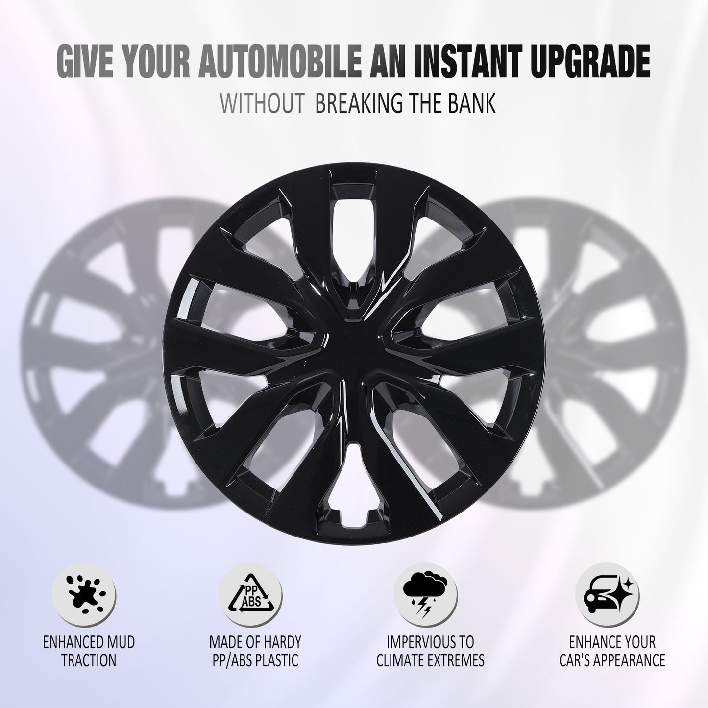 17 Inch Wheel Hubcaps for 2014-2020 Nissan Rogue - Black Lacquer