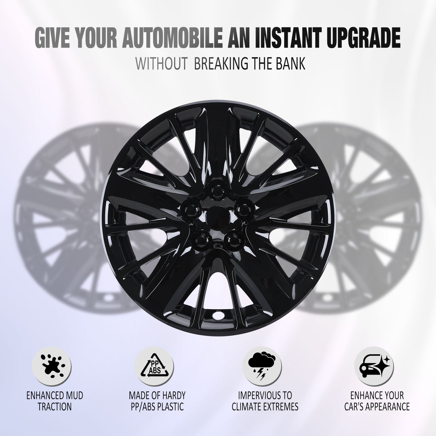 18 Inch Wheel Hubcaps for 2014-2020 Chevy Impala - Black Lacquer