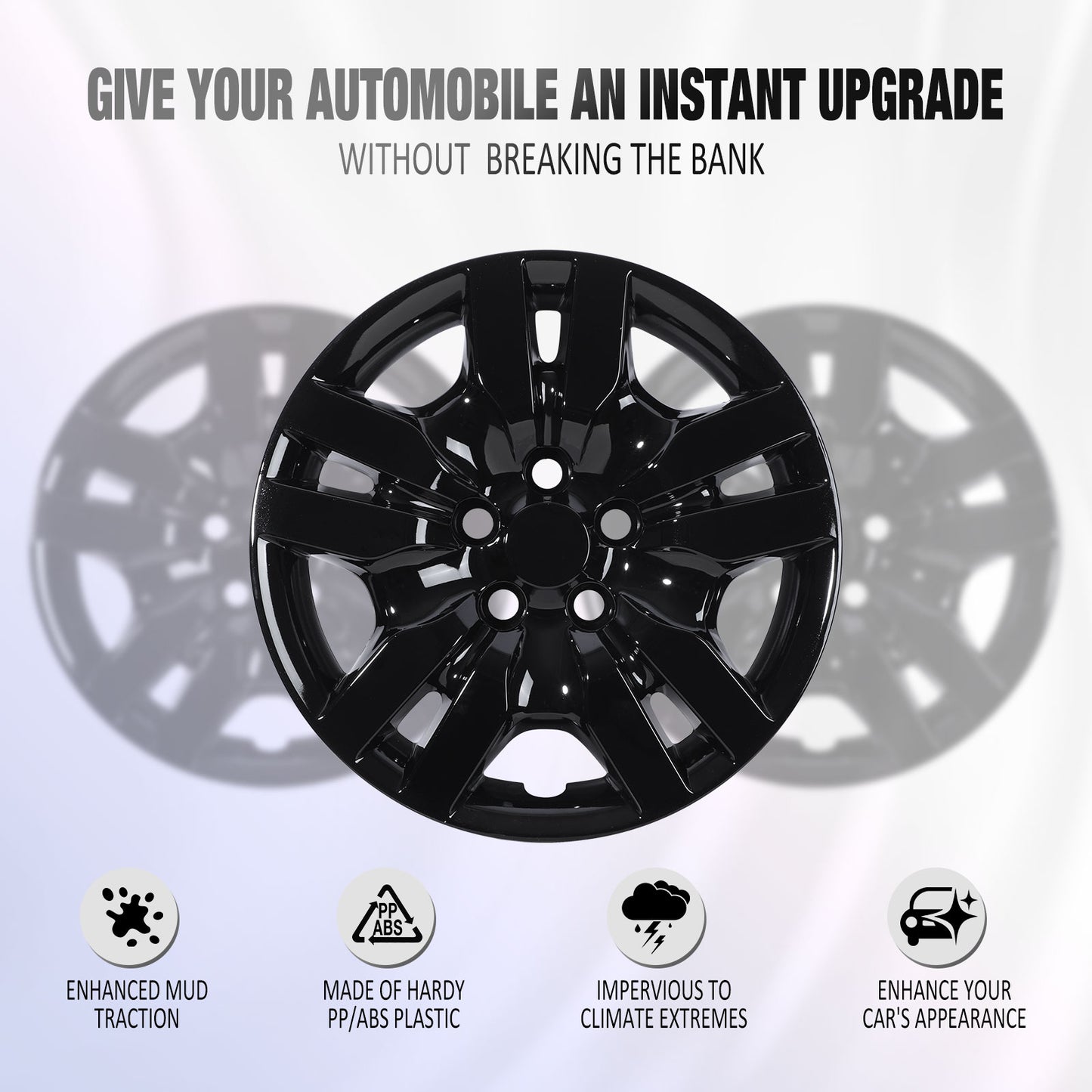 16 Inch Wheel Hubcaps for 2007-2012 Nissan Altima Sedan/2008-2009 Nissan Altima Coupe - Black Lacquer