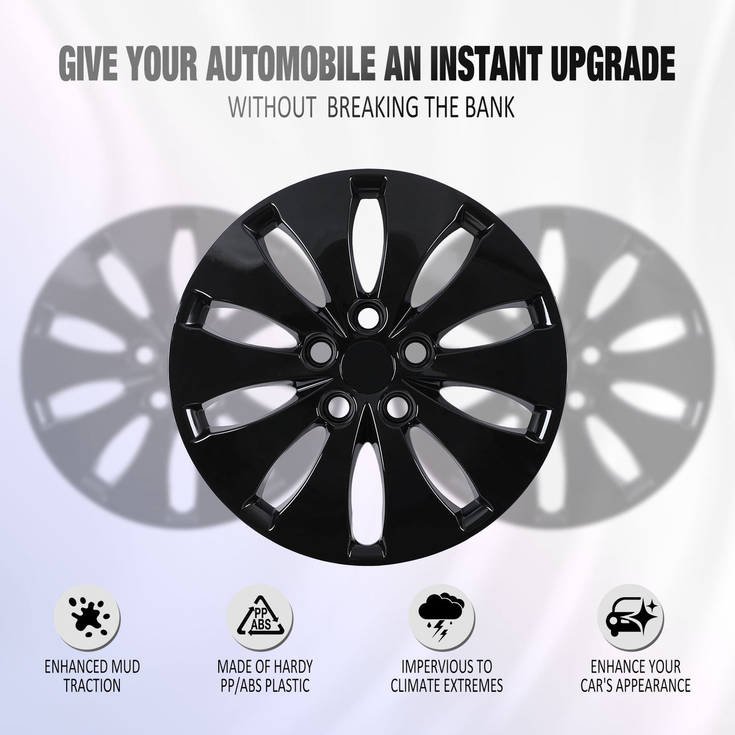 16 Inch Wheel Hubcaps for 2008-2012 Honda Accord Sedan - Black Lacquer