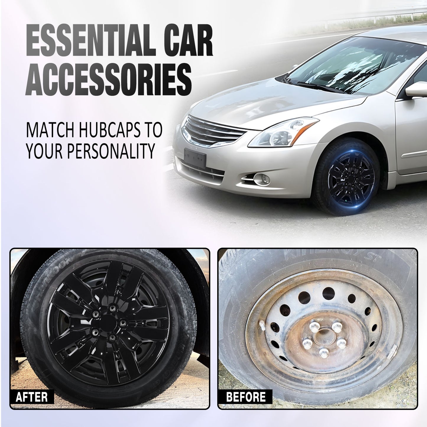 16 Inch Wheel Hubcaps for 2007-2012 Nissan Altima Sedan/2008-2009 Nissan Altima Coupe - Black Lacquer