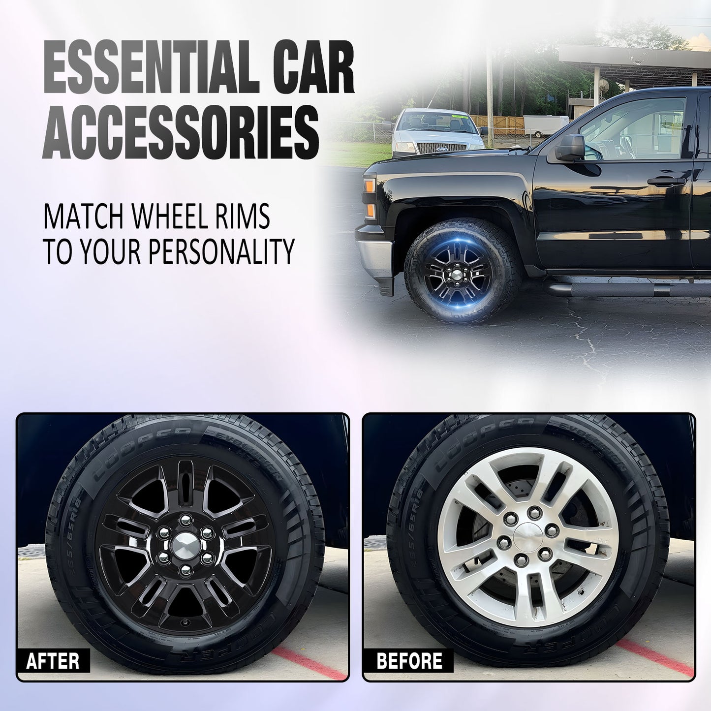 18 Inch Wheel Skins for 2014-2019 Chevy Silverado 1500/2015-2020 Chevy Suburban and Tahoe - Black Lacquer