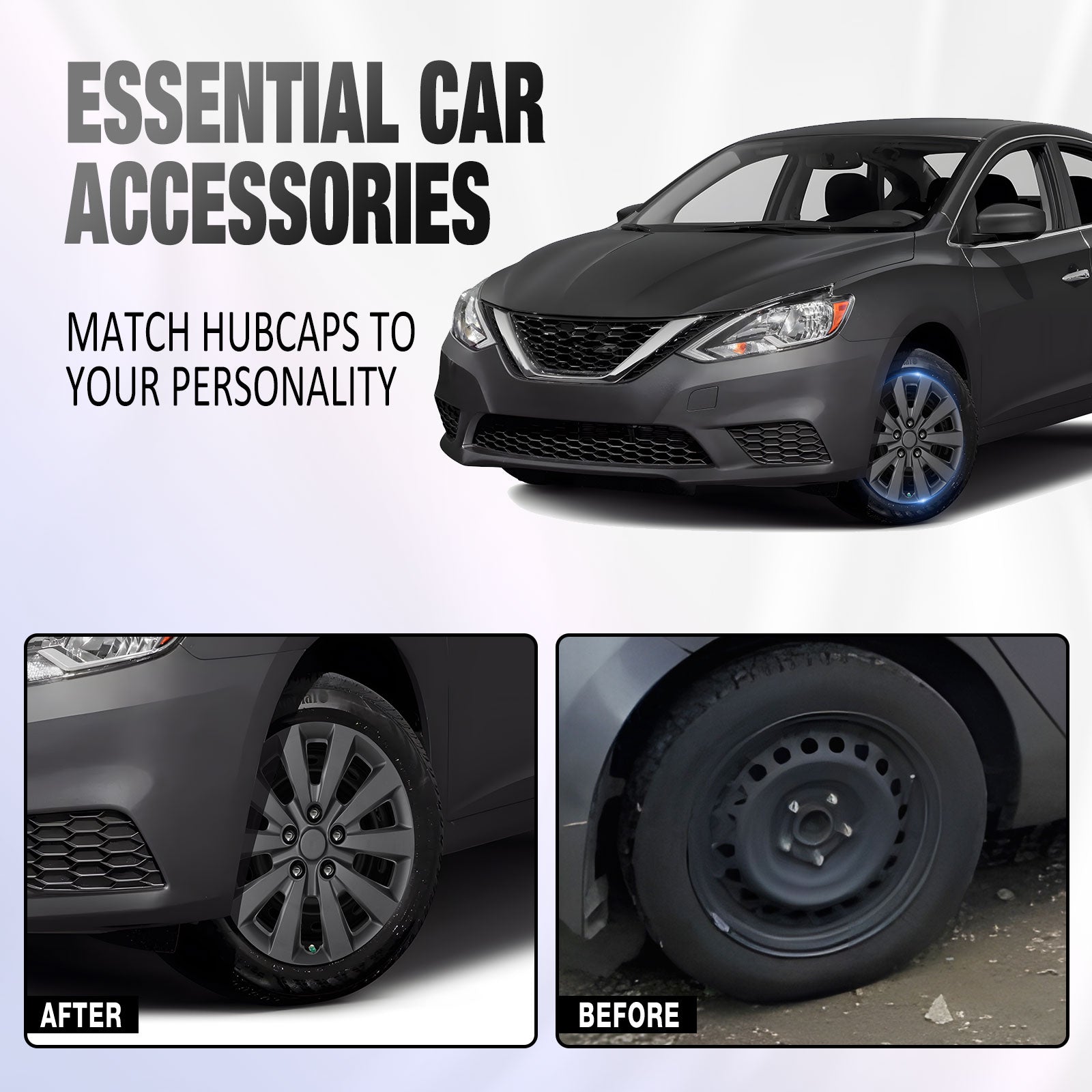 16 Inch Wheel Hubcaps for 2011-2017 Nissan Leaf/ 2013-2019 Nissan Sentra - Matte Black