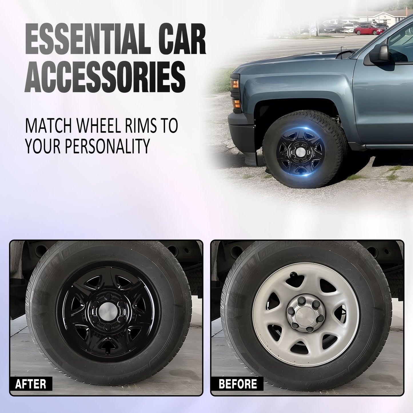 17 Inch Wheel Skins for 14-19 Chevy Silverado GMC Sierra 1500 - Black Lacquer