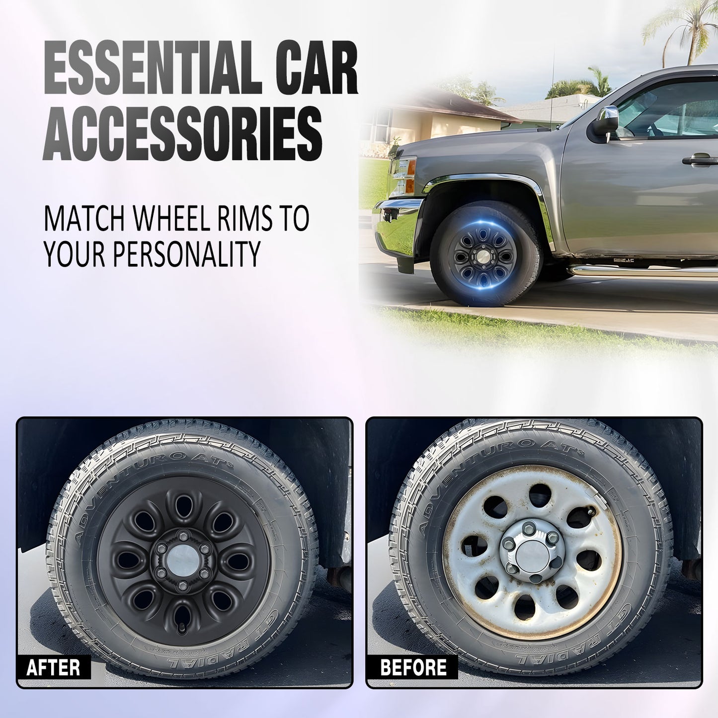 17 Inch Wheel Skins for 05-13 Chevy Silverado GMC Sierra 1500 - Matte Black