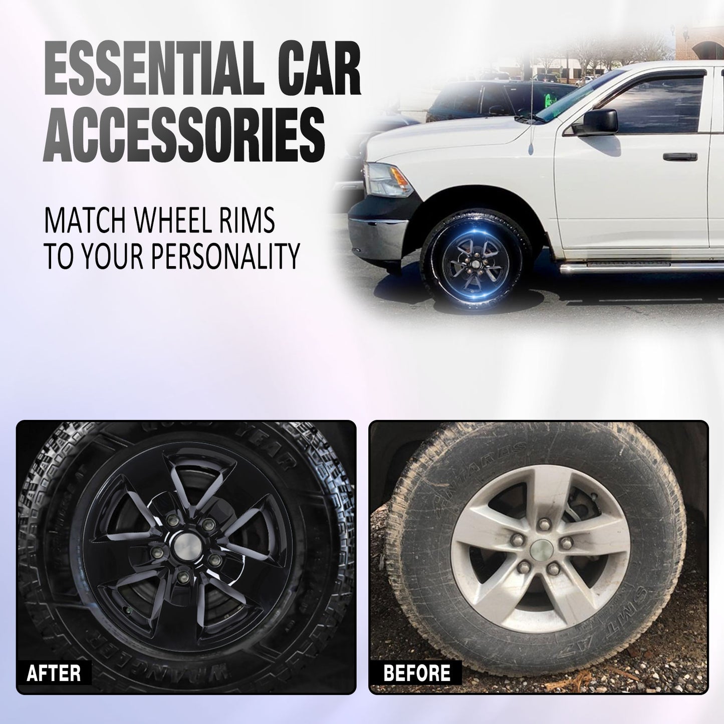 17 Inch Wheel Skins for 2013-2018 Dodge Ram 1500 & 2019-2023 Ram 1500 Classic - Black Lacquer