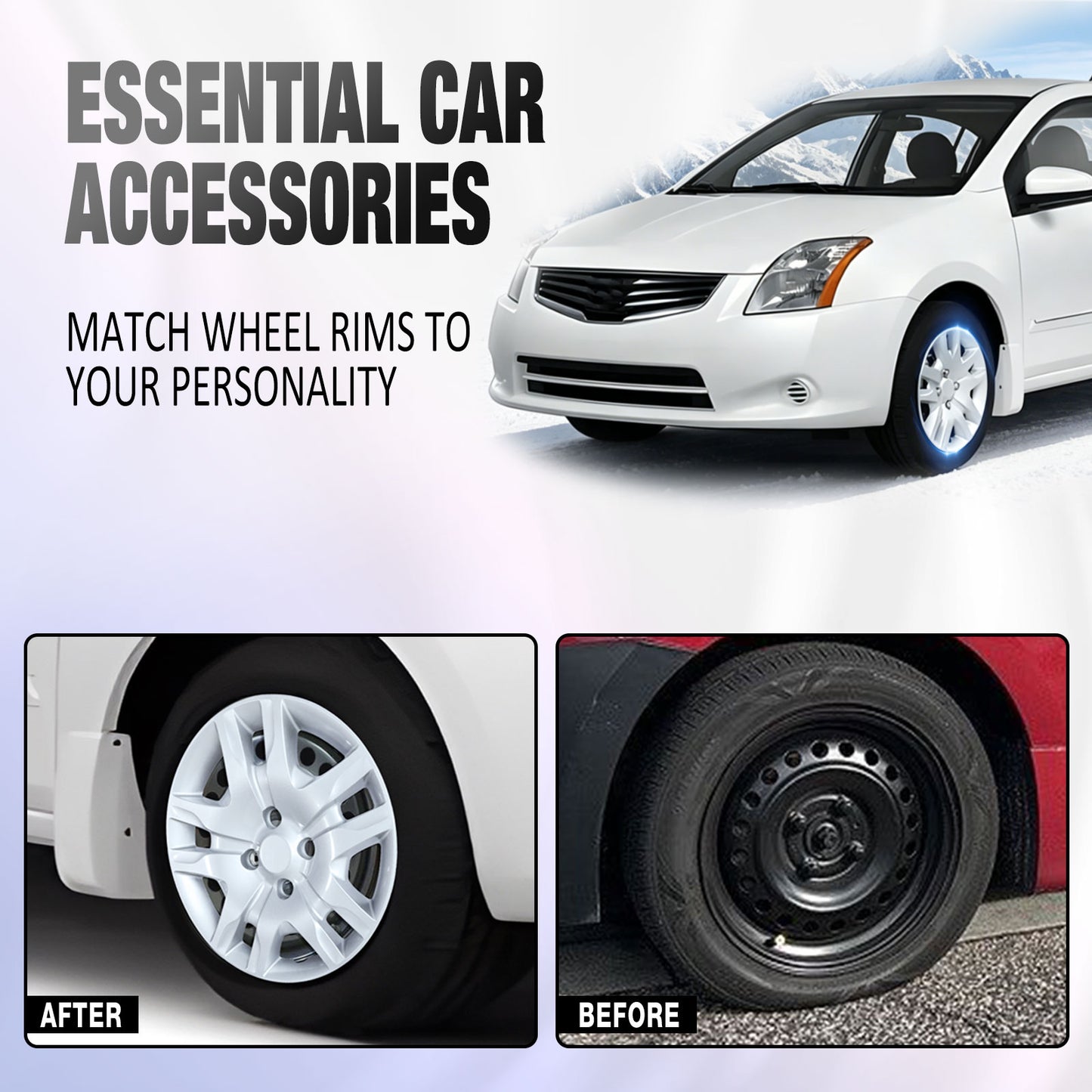 16 Inch Wheel Hubcaps for 2007-2012 Nissan Sentra - White Lacquer